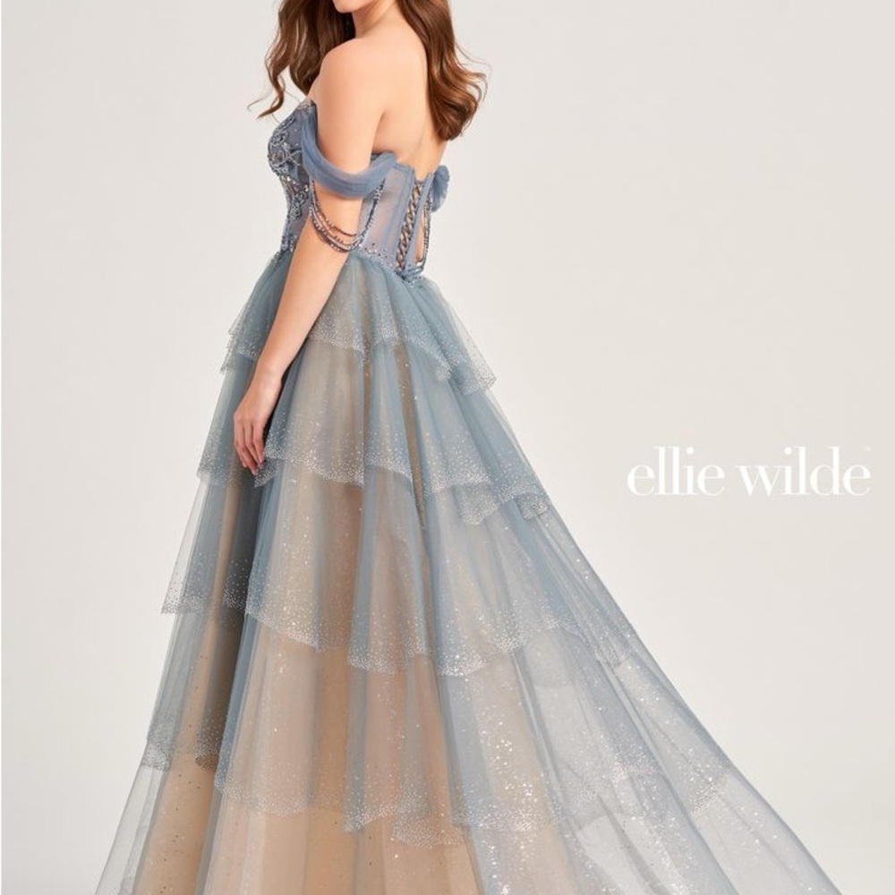 Ellie Wilde Blue Off-Shoulder Gown - Picture 2 of 4